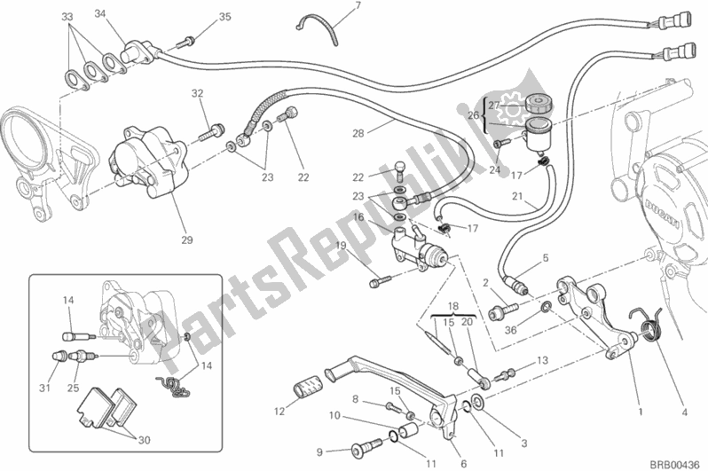 All parts for the Rear Brake System of the Ducati Streetfighter S 1100 2012